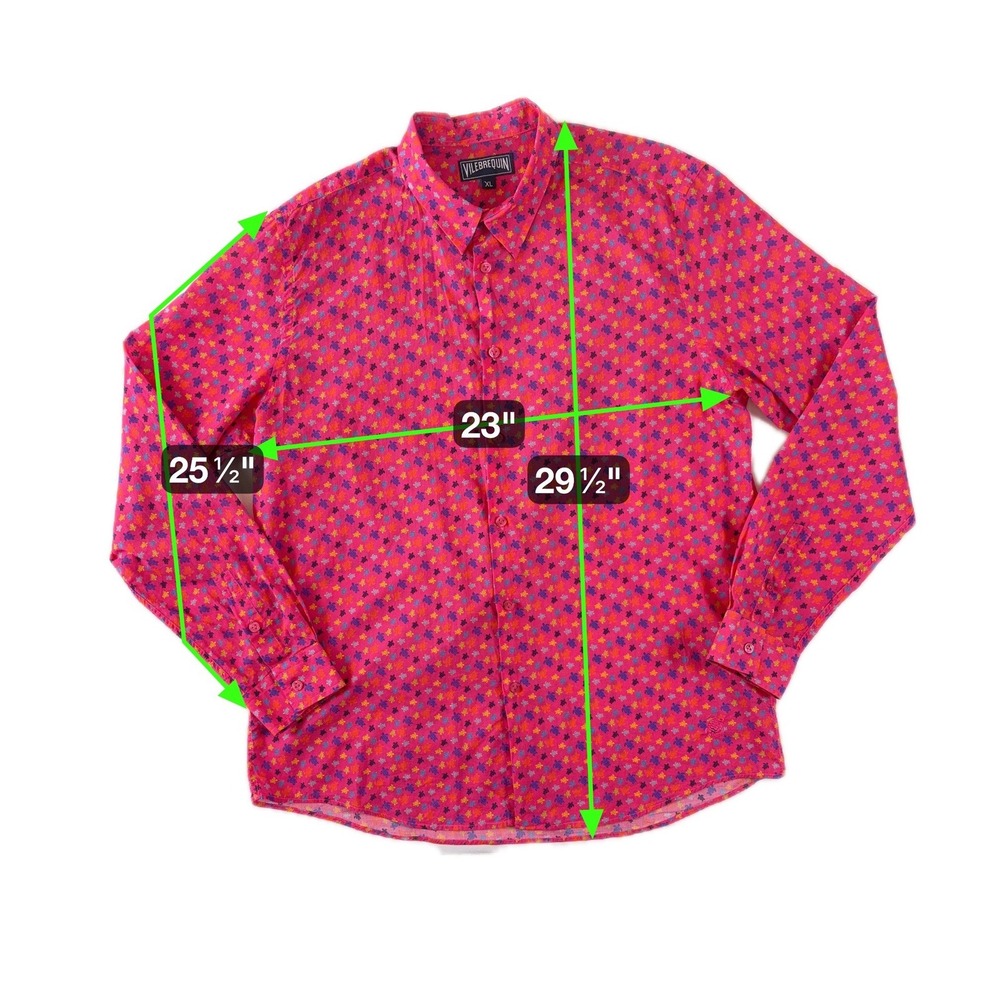 Vilebrequin Mens XL Micro Turtle Sport Shirt Button Up Pink Designer Lightweight - Picture 2 of 9